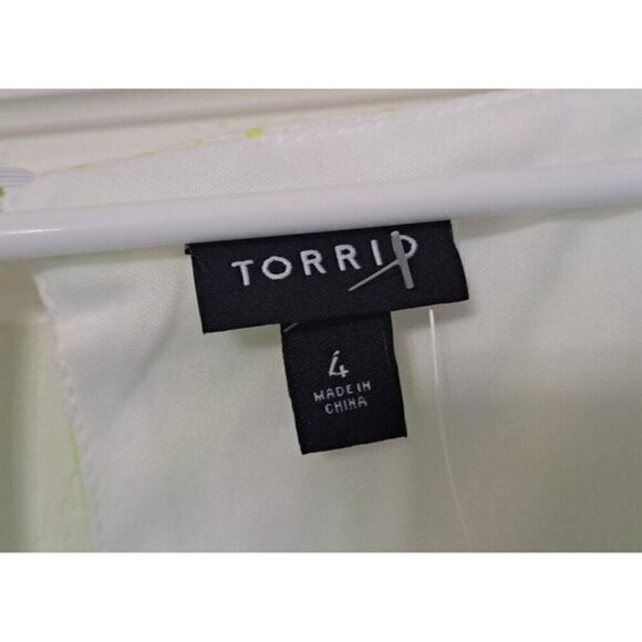Torrid Women's 4 (4XL) Green White Print Long Sleeve V-Neck Dress New W/O Tags - Picture 2 of 14